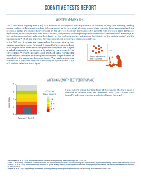 qeegpro cognitive tests report working memory test